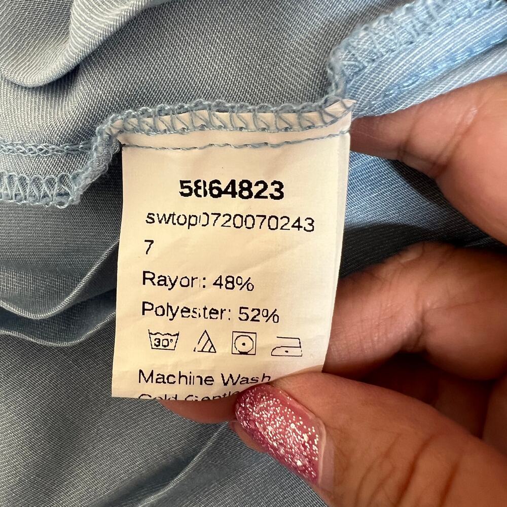 shein blue tie-front blouse features a draped, voluminous silhouette size L - Picture 5 of 13